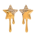 18K gold plated stainless steel star earrings with pavé zircons and melting effect - Star Tassel Studs with White Zirconia / Gold