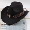 Classic black western cowboy hat with silver bull head emblem and metal rivets - One Size 57-58cm / White Bull Head with Three-Row Studs / Black