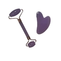 Amethyst facial roller and heart gua sha set with rose gold accents on white base - Purple (Roller And Heart Scraper)