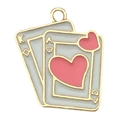 Pink heart keychain pendant with King and Ace poker cards design in golden finish - 1Pc Poker Card 16x14mm