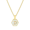 18K goud vergulde roestvrijstalen ketting met parelmoer en zeshoekige hanger letter D - Witte Schelp D