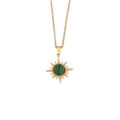 Vintage stainless steel sunburst necklace with green striped natural stone pendant - Gold-Malachite