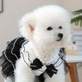 Elegant pet jewelry set with layered pearl necklace and camellia bow on a white dog - Camellia Bow Pendant Pearl Necklace-Black