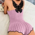 Body in maglia a costine rosa con grande applicazione a farfalla in pizzo nero sulla schiena - S / Magenta