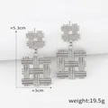 Silberne gewebte geometrische Quadrat-Ohrhänger im Vintage-Stil mit Hohl-Design - Geometrisches Webmuster / Silber