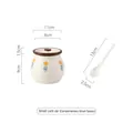 Pot à saindoux en céramique style japonais avec couvercle, cuillère et motif floral - Petite fleur jaune (400ml) / Avec cuillère