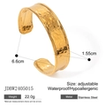 Gehämmerte Textur 18k vergoldete Edelstahl breite offene Manschette Armband für Frauen - Goldener Hammerschlag-Stil (JDBW2405015)