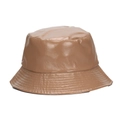 Sombrero de pescador en cuero PU marrón brillante con costuras reforzadas y estilo - Caqui