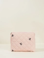 Pink quilted toiletry bag with black embroidered bows and top zipper closure - Medium Insert Bag / Pink