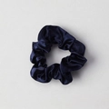 Navy blue satin silk scrunchie with elegant pleated design and glossy smooth finish - Scrunchie_Navy Blue