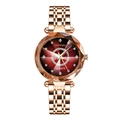 Women's rose gold quartz watch with deep red sunray dial and faceted glass crystal - Wine Red Dial (Rose Gold Steel Strap)