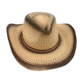 Western straw cowboy hat in beige and brown with bohemian beaded band and distressed finish - Off-white 3 (Center Rhinestone)