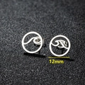 Silver stainless steel 12mm ocean wave hoop earrings for women with minimalist round design - 158 Wave Circle-Steel Color