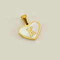 Golden heart pendant with white mother of pearl inlay and letter K on beige background - Letter K (Single Pendant)