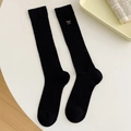 Japanese style black knit leg warmers with delicate white butterfly bow embroidery - One Size / Black