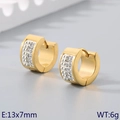 Golden stainless steel hoop earrings with white micro-pave zircon crystals 13x7mm - Gold Base + Full White Zirconia (KE118339-TGD)