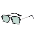 Classic double-bridge square sunglasses with black frame and light green tinted lenses - Glossy Black Frame Ocean Green Lens