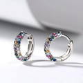 Minimalist S925 silver hoop earrings with multi-color cubic zirconia stones - Colorful Zirconia