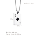 Silver stainless steel Ace of Spades poker pendant necklace with 60cm square chain - Ace of Spades (LP1327黑桃)