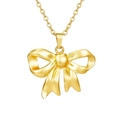 Detailed view of elegant gold bow pendant necklace with shiny metallic finish and cable chain - Bowknot Pendant Gold (MS-537)