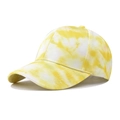 Detail of yellow and white tie-dye baseball cap with curved brim and reinforced stitching - Adjustable / Yellow White Tie-Dye (10)