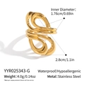 Vue détaillée bague géométrique en acier inoxydable doré avec dimensions et poids - Réglable / Style de Ligne de Flux Géométrique (YYR025343-G)