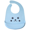 Light blue 3D silicone baby bib with adjustable neck strap and food catcher pocket - Smiley - Haze Blue