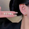 S925 silver needle bow stud earrings set with zircon and pearl in gold finish - Gold Pearl Heart Style (A794)
