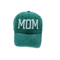 Dark green washed cotton baseball cap featuring white 3D MOM embroidery in a retro style - Adjustable / Dark Green-MOM Embroidery (8)