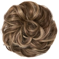 Messy bun hair piece in dark brown with blonde highlights for voluminous curly hair styling - 22H10 Champagne Blonde Mixed Light Brown
