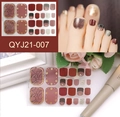 Detail view of burgundy and nude toe nail stickers with gold foil and rhinestones - QYJ21-007 (Dark Wine Red/Nude/Gold Glitter/Rhinestones)