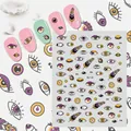Detailed Me130 nail art stickers featuring colorful evil eye and feather designs - Me130