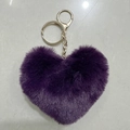 Plush heart keychain in purple faux fur with golden metal ring and lobster clasp - Dark Purple / Silver Circular Single-ring Buckle