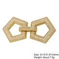 Macro detail of gold plated zircon necklace connector showing dimensions and weight - Style-34 (Gold Pave Double Rounded Hexagon)