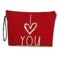 Borsa trucco in tela rossa con stampa I heart YOU e manico con zip nera - I Love You Rosso