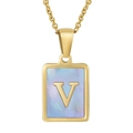 Collana placcata oro 18K con ciondolo in madreperla blu e lettera V rettangolare - Oro Lettera V (Con Catena)