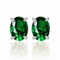 925 silver oval earrings with deep green faceted zircon and four-prong setting - 925 Silver / Emerald