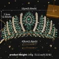Goldene Brautkrone mit grünen Blattsteinen und Kristallen, Größe 15cm x 7,5cm - Grün