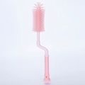Roze siliconen babyflessenborstel met 360 graden draaibare lange handgreep - Enkele Flesborstel / Roze