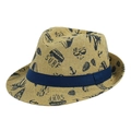 Vista dettagliata di un cappello di paglia con stampa surf e nastro blu scuro estivo - Adulto 58cm / Kaki