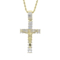 Colgante de cruz crucifijo dorado con circonitas cuadradas y cadena de cordón de oro - Pequeño (33mm x 18mm) Con cadena de 60cm / Dorado