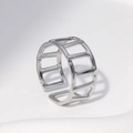 Minimalist silver open ring featuring a geometric hollow square design in polished finish - Steel Color-Grid Hollow