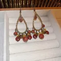 Boucles d'oreilles ethniques en forme de goutte en bronze et perles marbrées - Style Larme Bohème (Crochet d'Oreille-Or Antique) / Or Antique