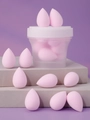 Pink teardrop makeup sponge set with clear storage jar for flawless cosmetic application - Light Pink
