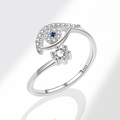 S925 sterling silver spinning evil eye open ring with blue and white zircons - PNJ793 / Platinum