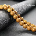 Polished natural yellow wood grain pattern stone round beads for jewelry making - Yellow Wood Grain Stone
