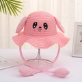 Detalle de sombrero de paja rosa para niños con orejas de conejo interactivas - Rosa Palo