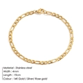 Golden 4mm stainless steel Figaro chain bracelet with a polished 19cm link design - 4mm-19cm