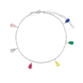S925 sterling silver chain bracelet with six colorful pear-cut zircon water drop charms - 925 Silver / Silver Bracelet