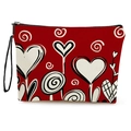 Borsa da trucco rossa con stampa a cuore, cerniera nera e cinturino da polso - Stile Linee Cuore Astratte (xy-062-4) / 17*25cm (Con Cinturino)